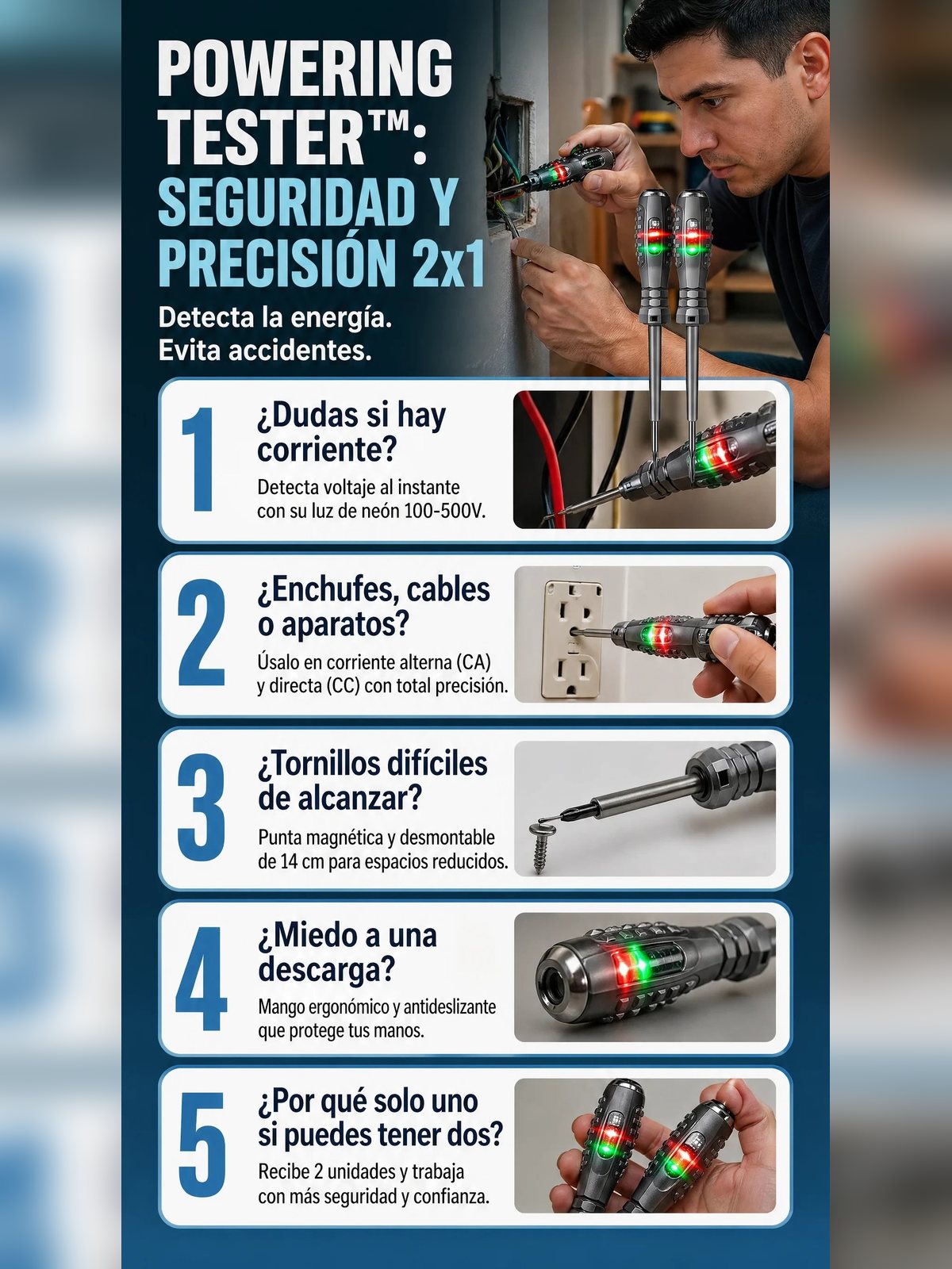 Powering Tester™ — Kit 2x1 de Desarmadores Detectores de Voltaje ⚡