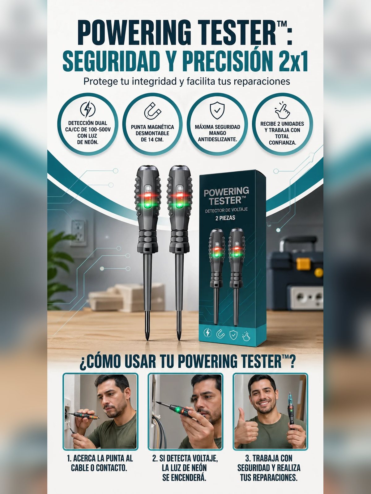 Powering Tester™ — Kit 2x1 de Desarmadores Detectores de Voltaje ⚡