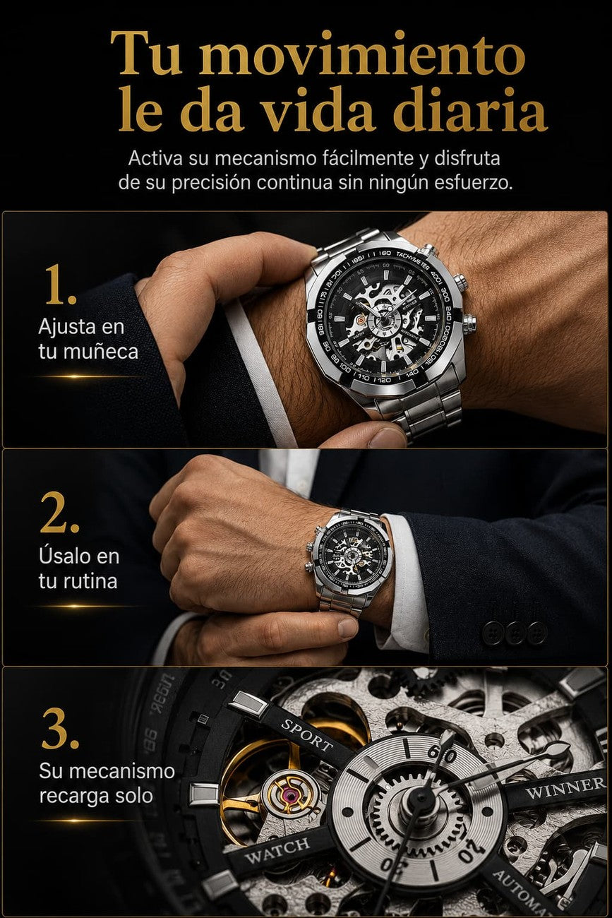 Reloj Automático Esqueleto — Sin Pilas, Acero Inoxidable ⌚ — 1