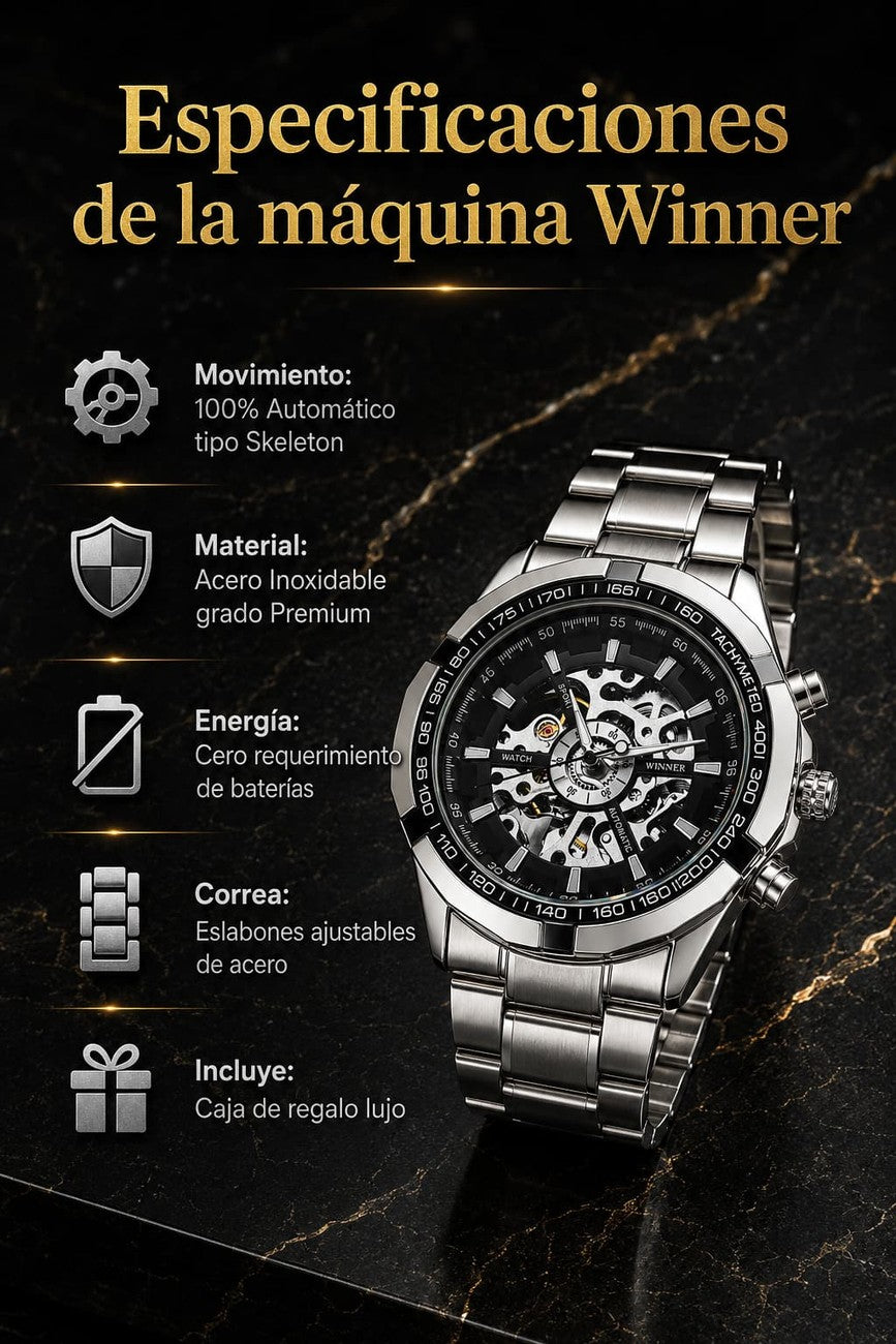 Reloj Automático Esqueleto — Sin Pilas, Acero Inoxidable ⌚ — 2