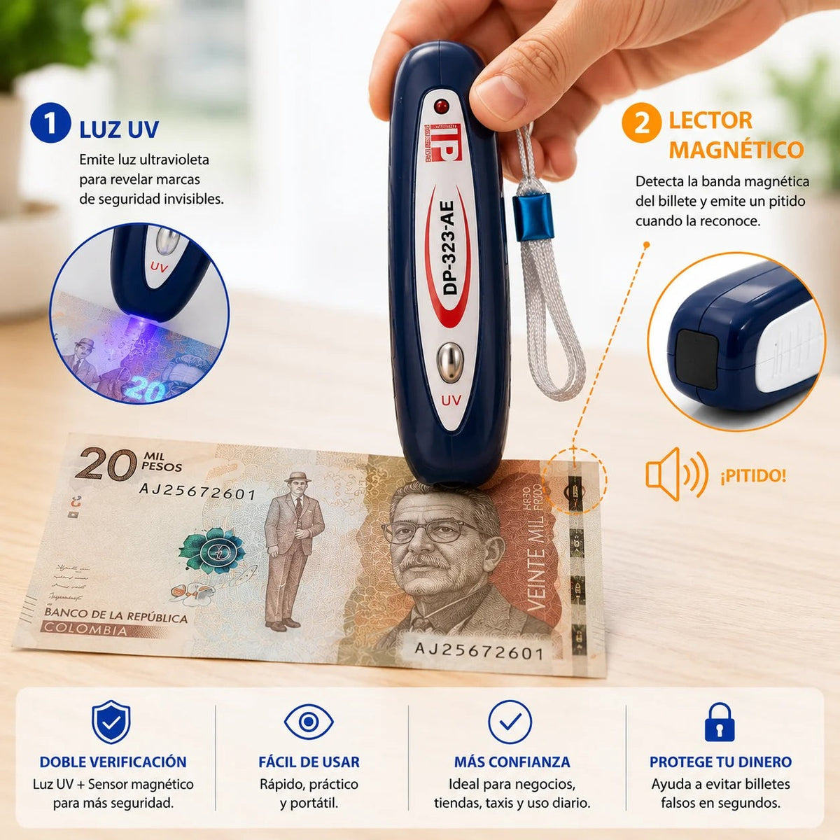 Mini Detector de Billetes Falsos — Luz UV + Lector Magnético 💵 — 5