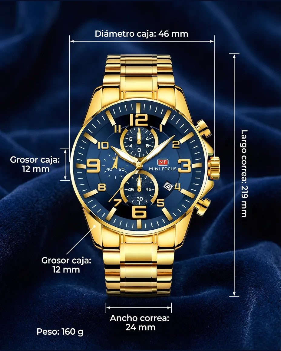 Reloj MF Bellagio 46 mm — Dorado con Cronómetro y Calendario ⌚ 4