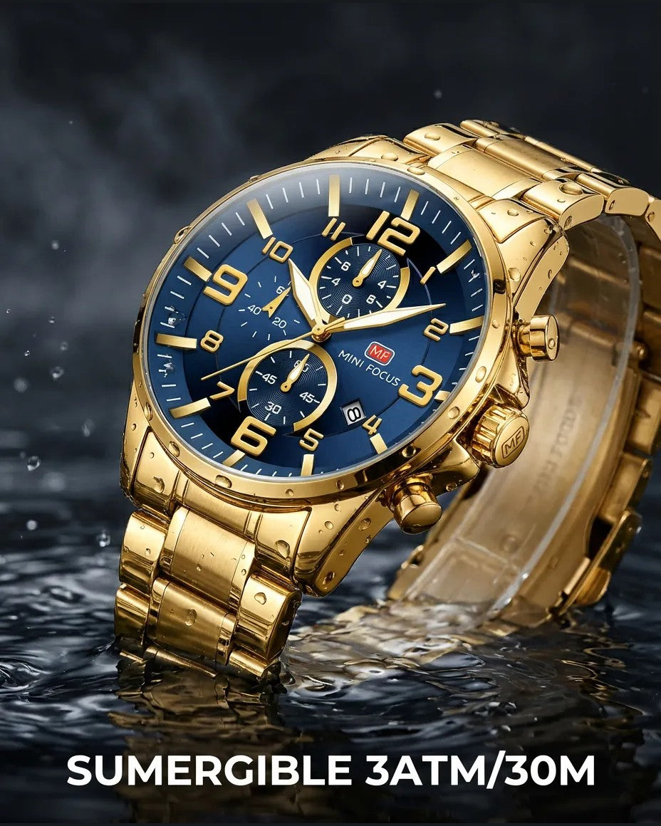 Reloj MF Bellagio 46 mm — Dorado con Cronómetro y Calendario ⌚ 5