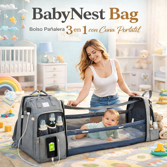 BabyNest Bag 3 en 1 · Bolso Pañalera con Cuna Portátil