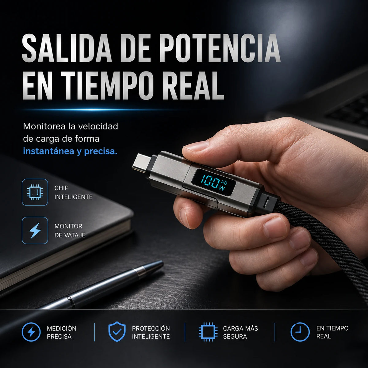 Cable Universal 4 en 1 🔌 Tipo Llavero con Pantalla Digital