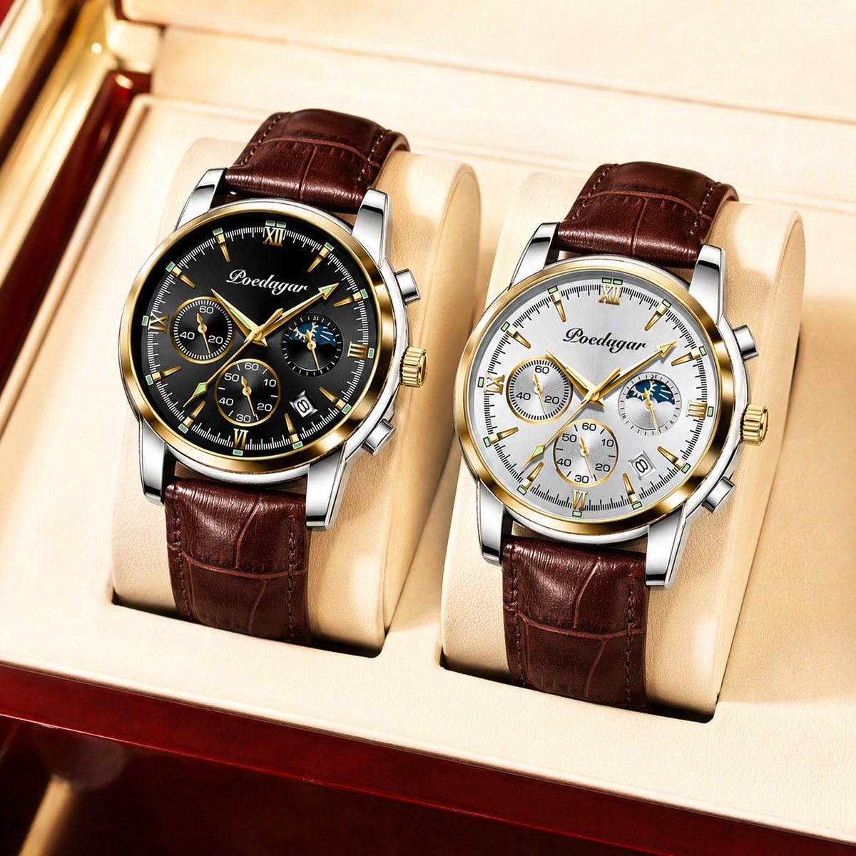Set Duo Cavalier — 2 Relojes de Hombre, Cronógrafo y Correa de Cuero ⌚ — 2