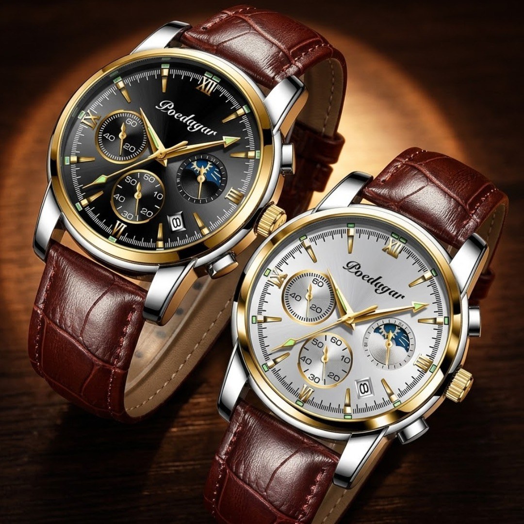 Set Duo Cavalier — 2 Relojes de Hombre, Cronógrafo y Correa de Cuero ⌚ — 3