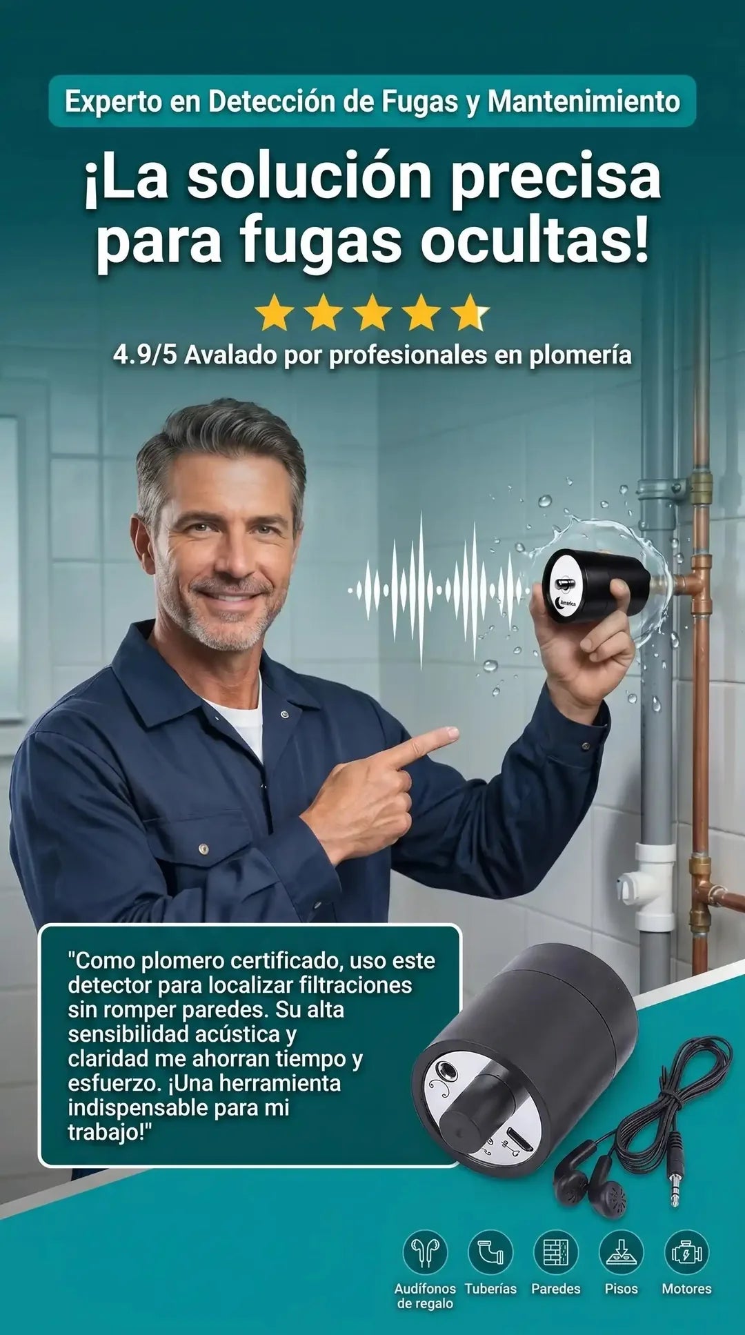 Detector de Fugas de Agua por Sonido 🔊 Sin Romper Paredes