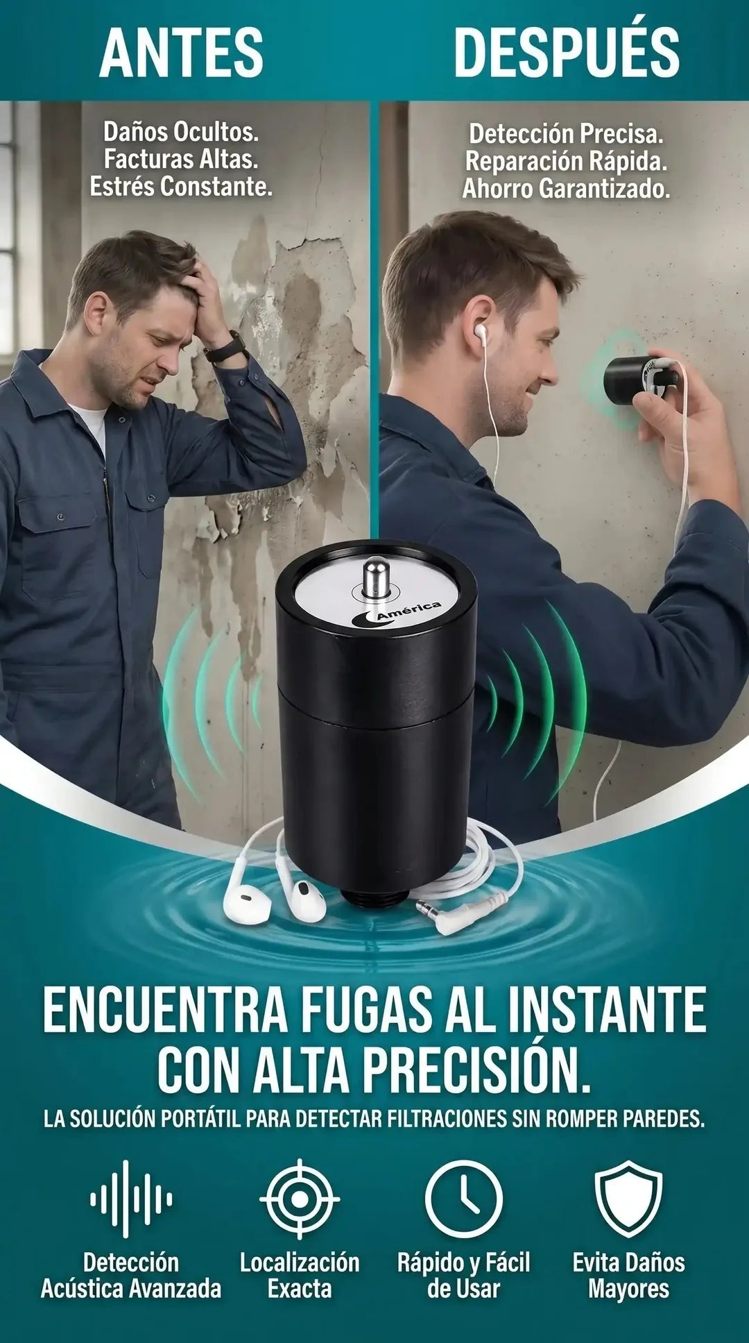Detector de Fugas de Agua por Sonido 🔊 Sin Romper Paredes