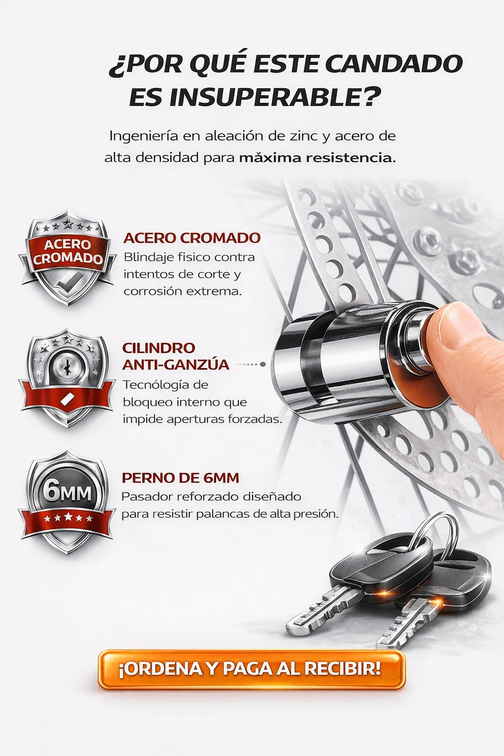 Acero cromado, cilindro anti-ganzúa