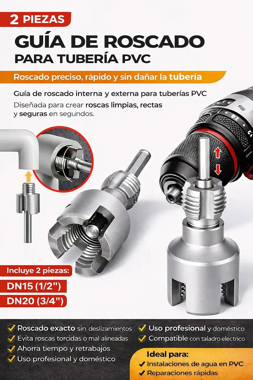 Roscador para Tubería PVC/PPR 🔧 Set x2 Piezas · Oferta 2x1