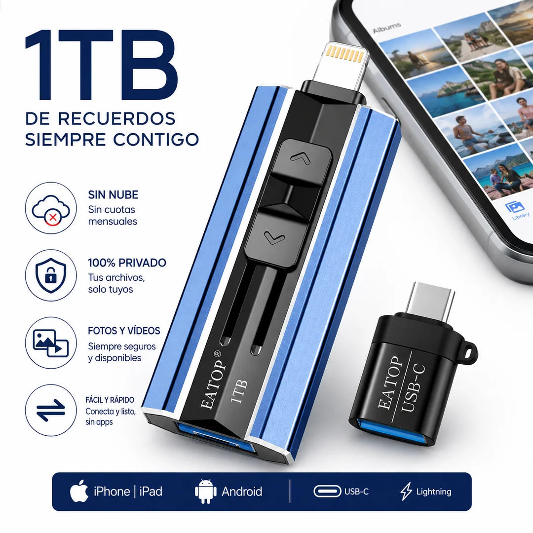 FlashKey 1TB 💾 Memoria para iPhone, Android y PC