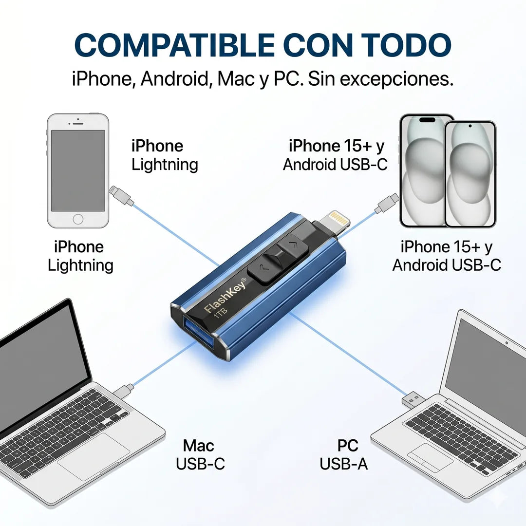 FlashKey 1TB 💾 Memoria para iPhone, Android y PC