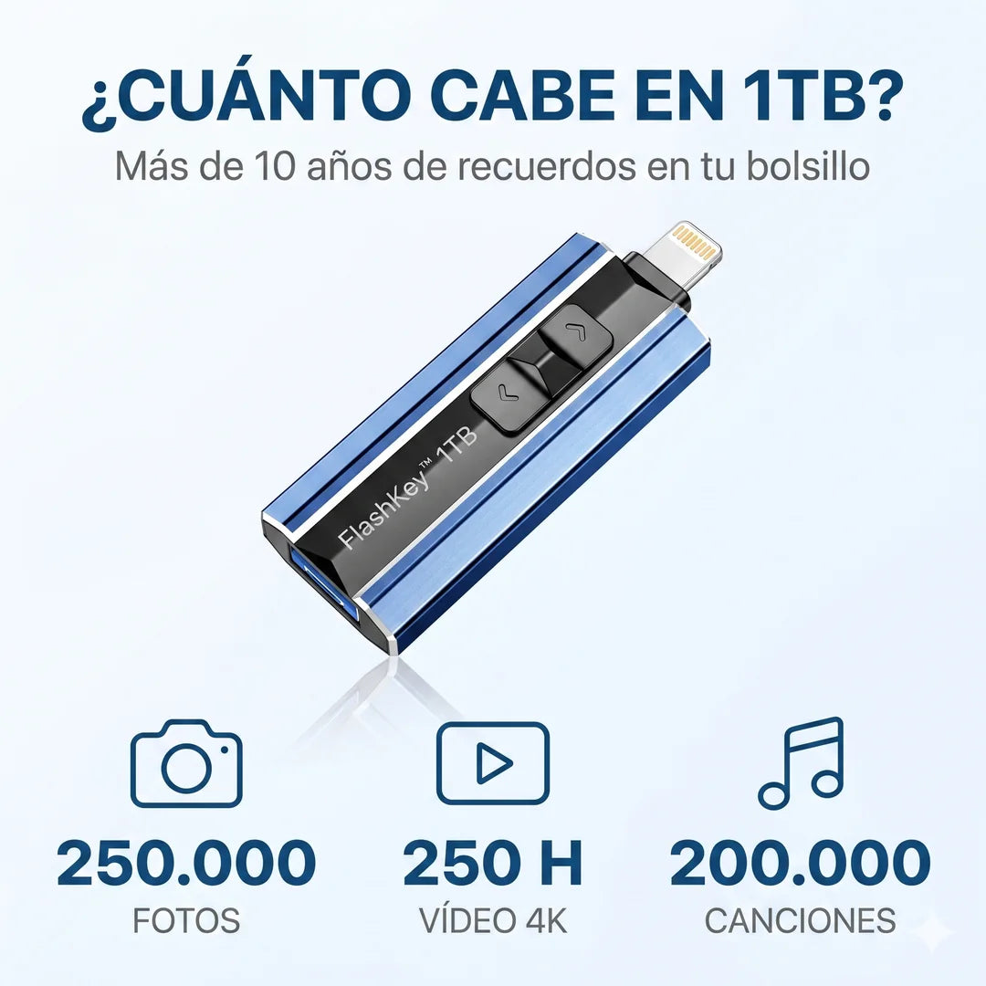 FlashKey 1TB 💾 Memoria para iPhone, Android y PC