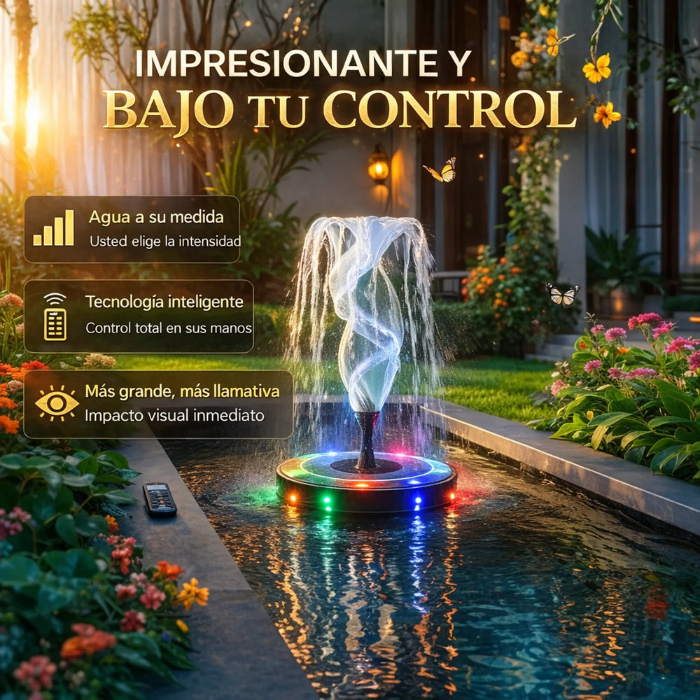 Fuente Solar Zen 3.0 en el jardín de noche