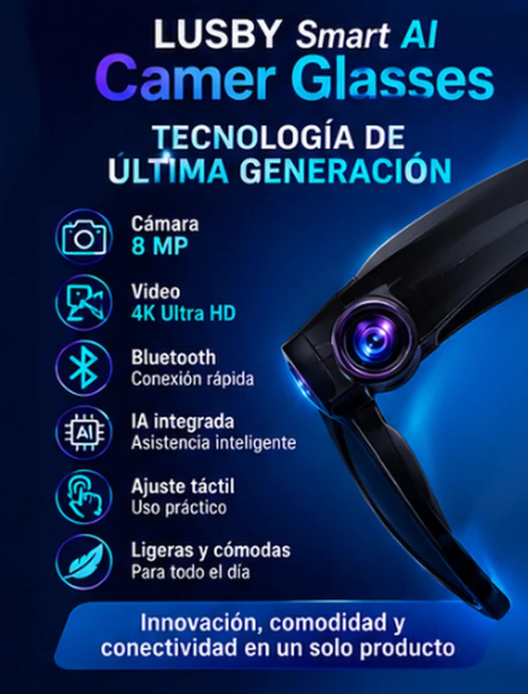 Gafas Inteligentes con IA y Cámara 4K — Traducción en Tiempo Real