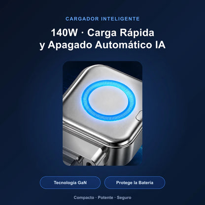 Cargador Inteligente 140W GaN — Apagado Automático con IA