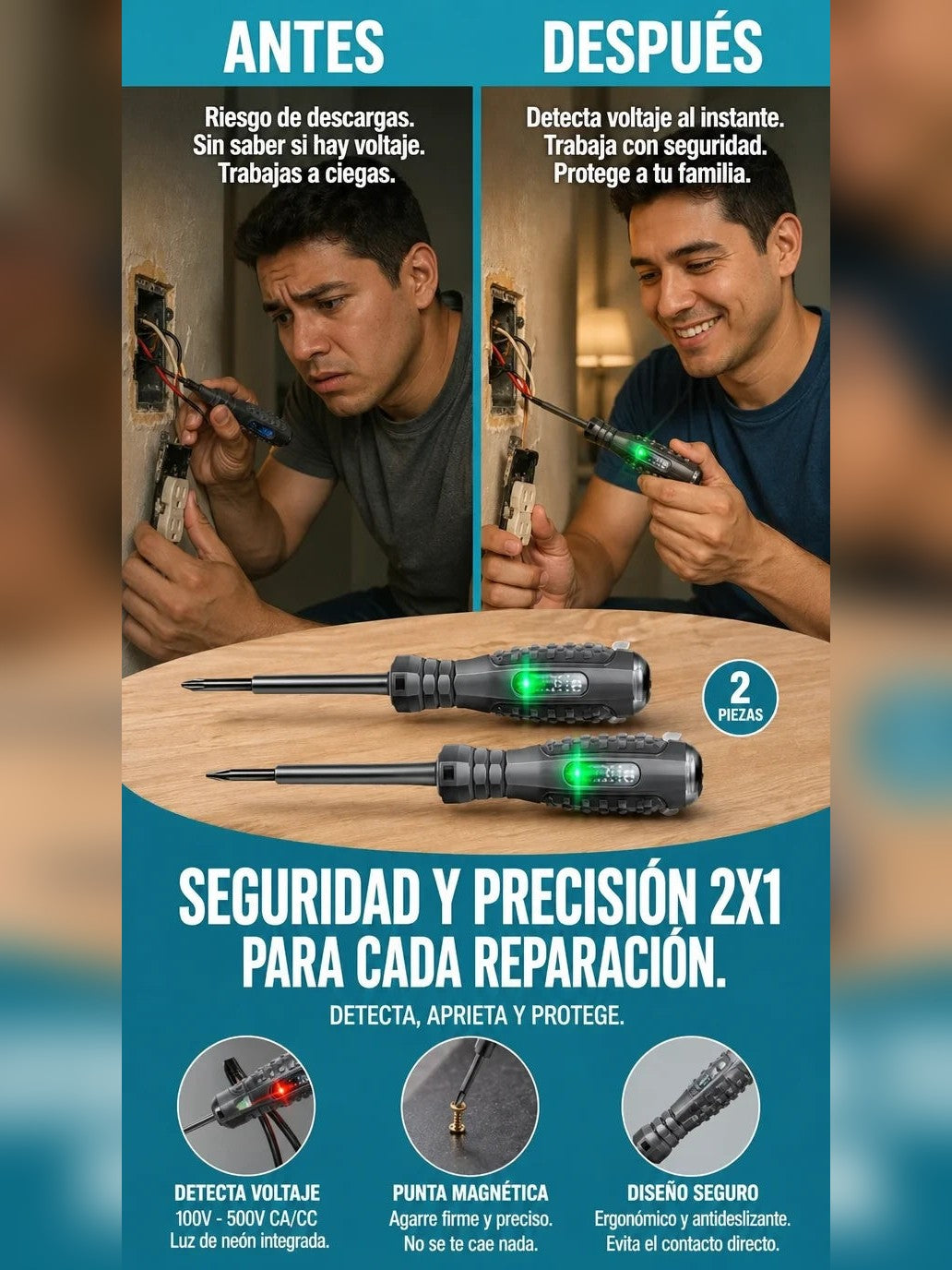 Powering Tester™ — Kit 2x1 de Desarmadores Detectores de Voltaje ⚡