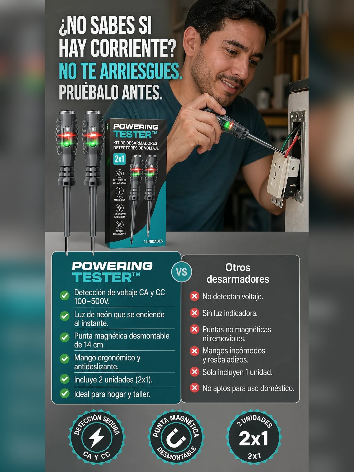 Powering Tester™ — Kit 2x1 de Desarmadores Detectores de Voltaje ⚡