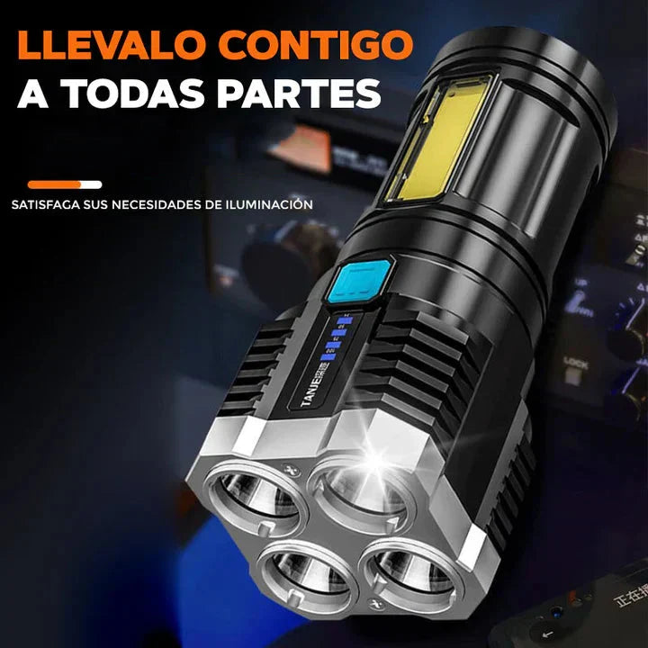 Linterna Táctica LED 4 Núcleos · Ultra Potente Recargable