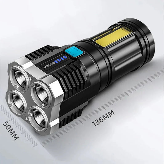 Linterna Táctica LED 4 Núcleos · Ultra Potente Recargable