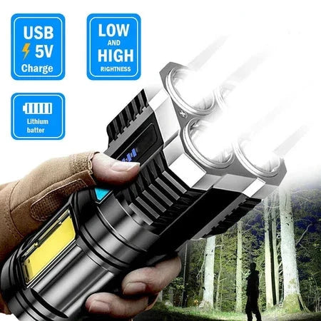 Linterna Táctica LED 4 Núcleos · Ultra Potente Recargable
