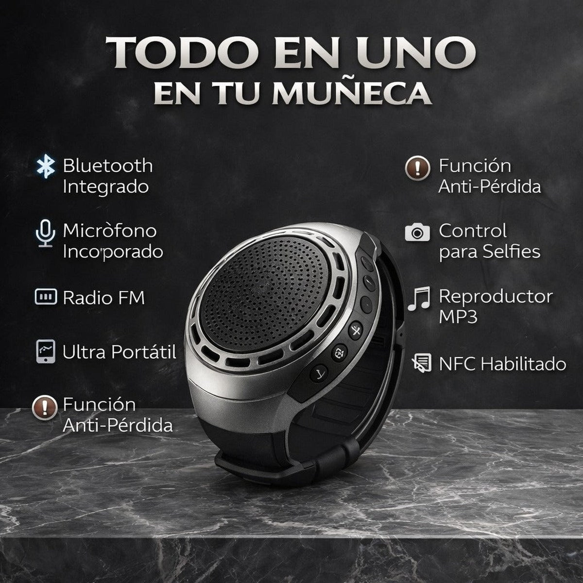 Parlante Portátil de Muñeca — Bluetooth, Radio FM y MP3