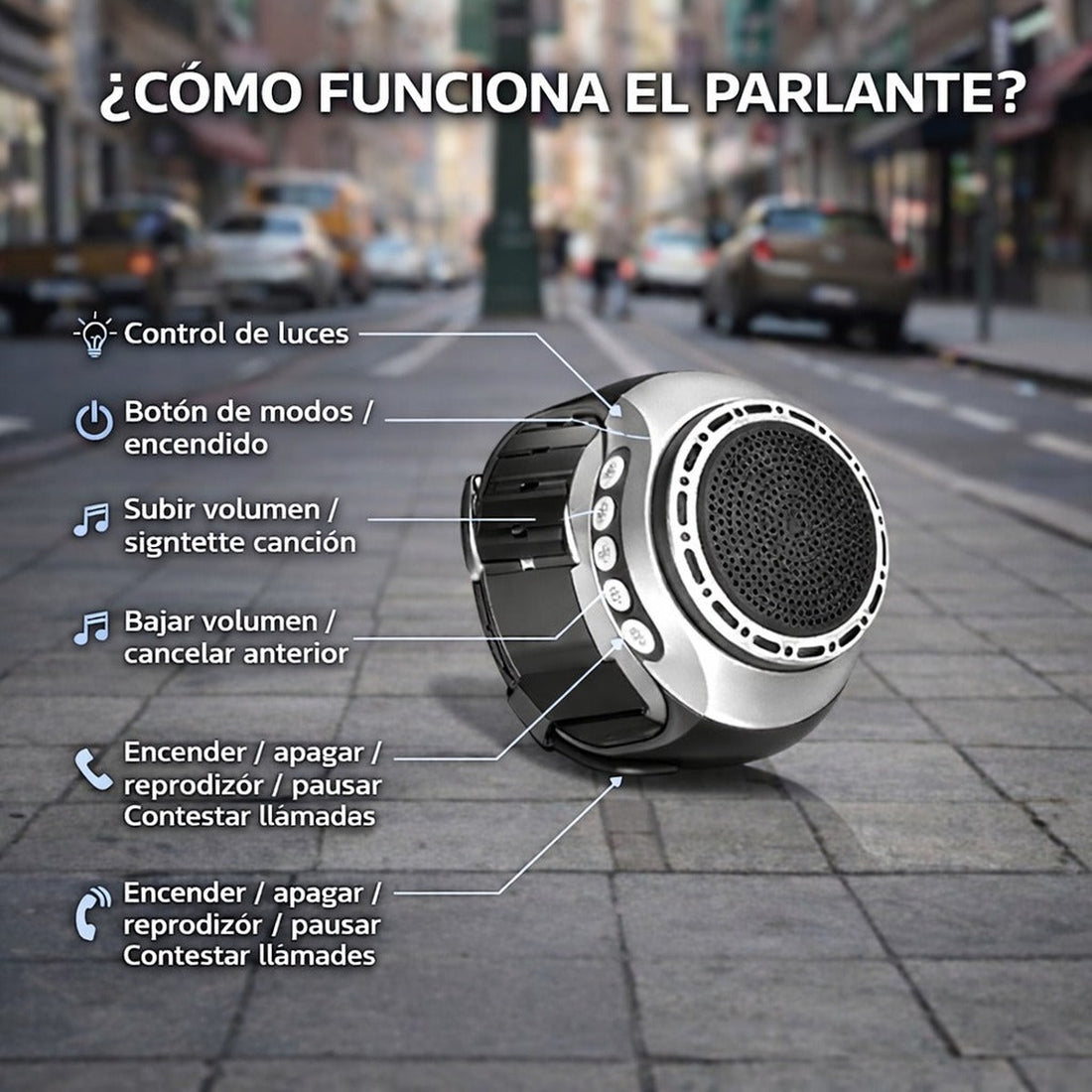 Parlante Portátil de Muñeca — Bluetooth, Radio FM y MP3