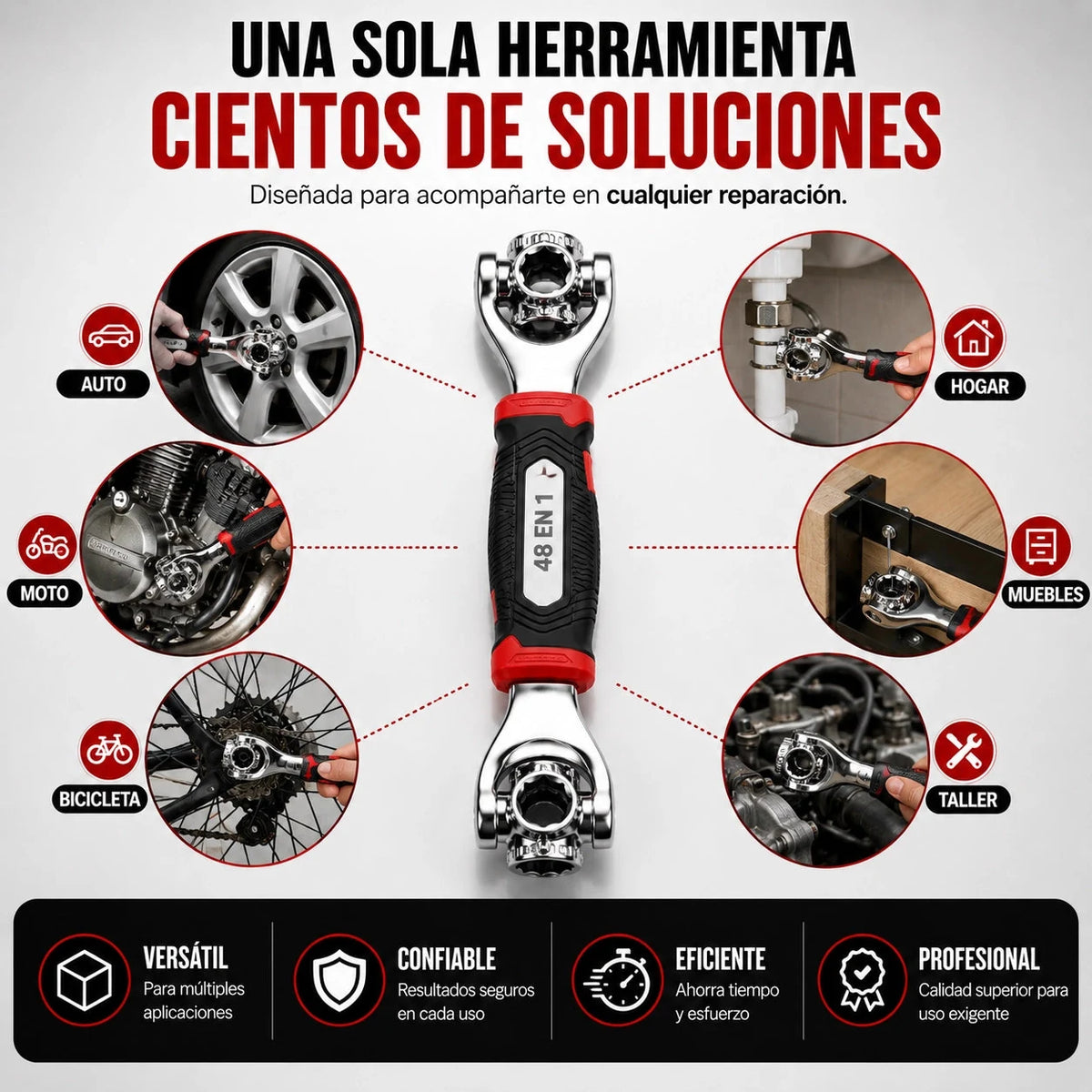 Llave Universal MultiMax 48 en 1 🔧 Cabezal 360° · Acero CR-V