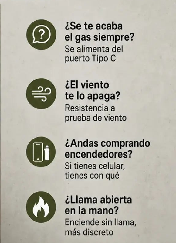 Encendedor Eléctrico USB Tipo C — Sin Gas, Sin Llama, a Prueba de Viento