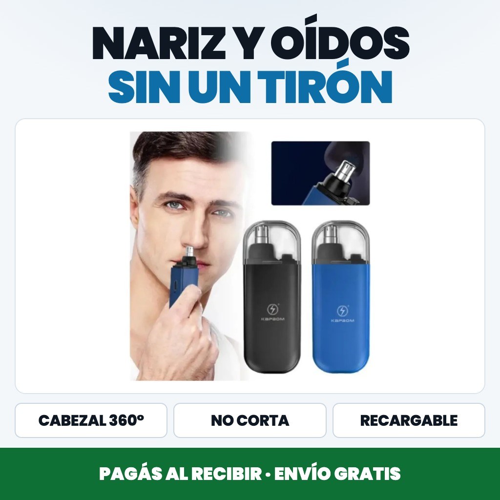 Recortador de Vello Nasal y de Oídos — Cabezal 360° Lavable ✂️ — 1