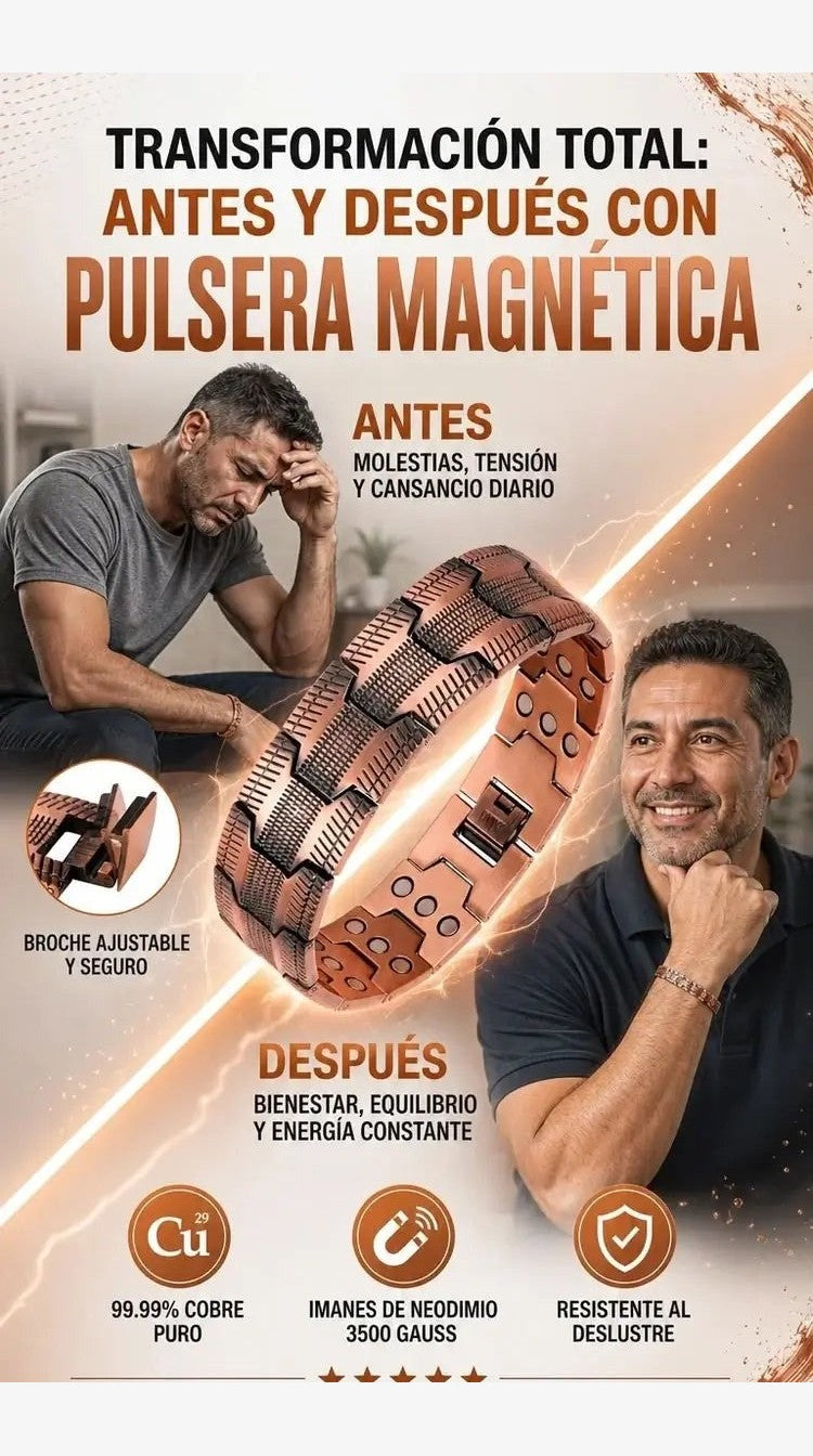 Pulsera Magnética de Cobre Puro 99,99% — Eslabones Ajustables ⌚ — 4