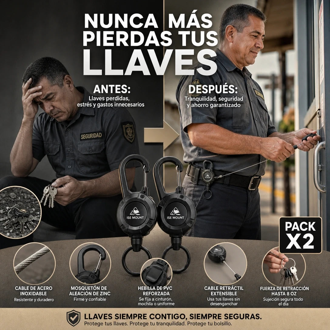 SecureKey Reel — Llavero Retractil de Alta Resistencia 2x1 · Nunca Mas Pierdas tus Llaves 🔑