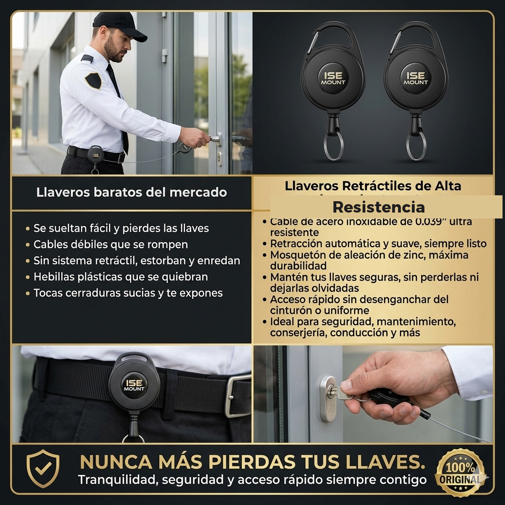 SecureKey Reel — Llavero Retractil de Alta Resistencia 2x1 · Nunca Mas Pierdas tus Llaves 🔑