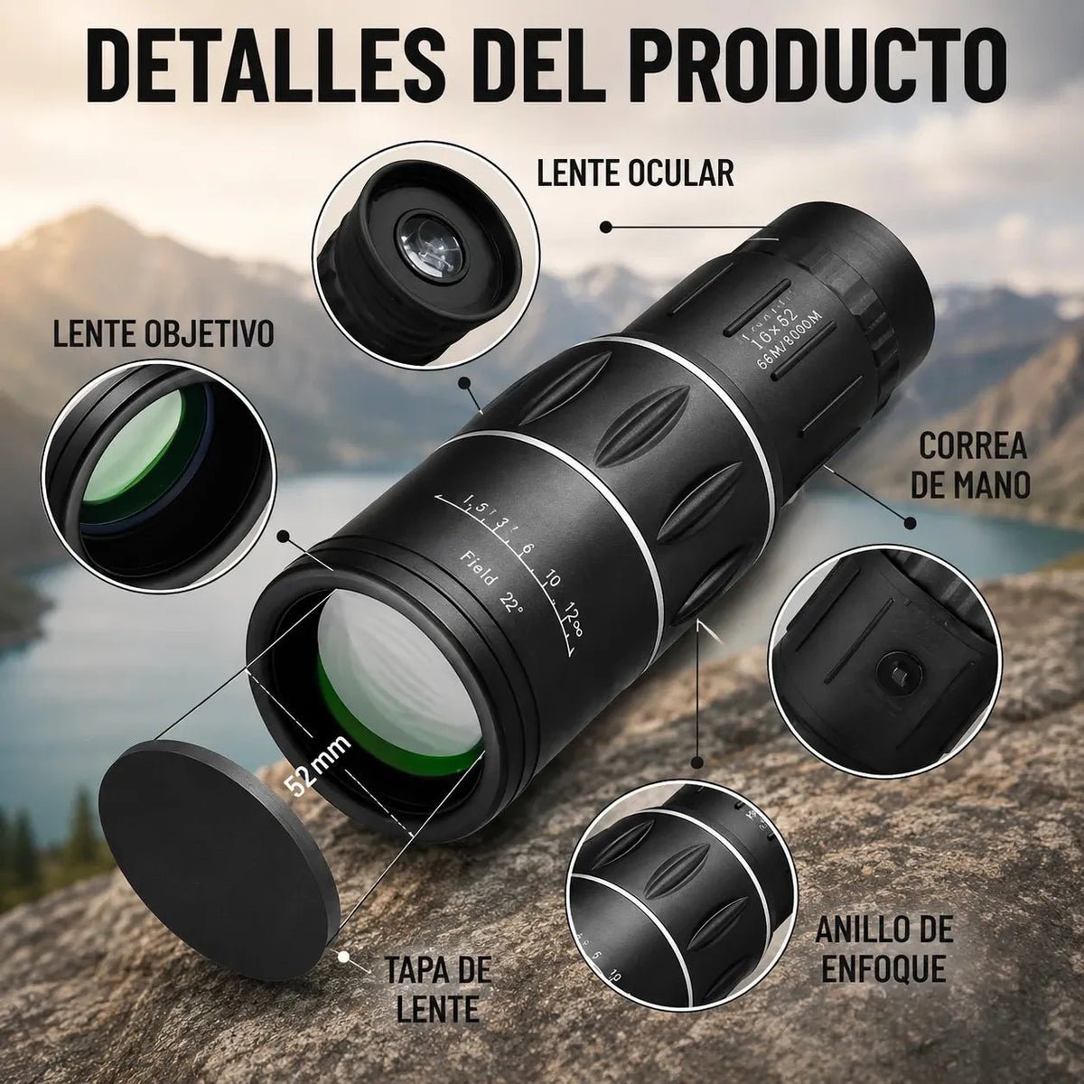 Telescopio Monocular Visión HD 🔭 Hasta 8 km · Soporte para Celular
